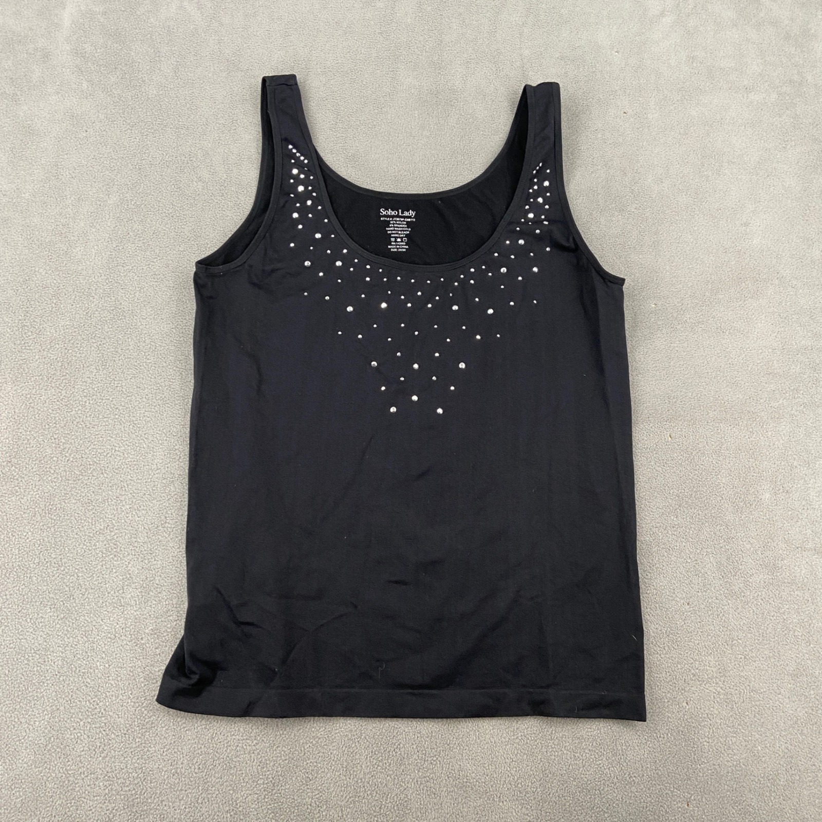 Soho Lady Black Rhinestone Embellished Tank Top Scoop Neck 2x/3x Jt3679p-Emb112